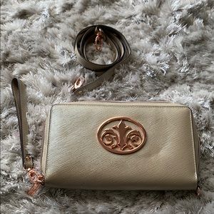 Tyme Champagne colored clutch/crossbody Bag